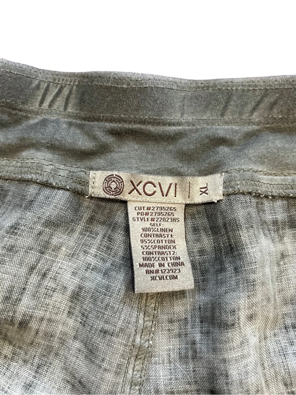 XCVI women’s linen distressed wide leg pants XL green grey lagenlook grunge - Picture 3 of 6